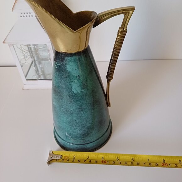 Vintage Oppenheim Turquoise Enamel & Solid Brass Pitcher Jug Made in Israel 11'' - Picture 9 of 11